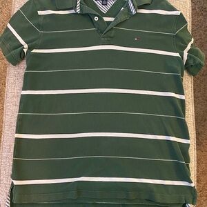 Tommy Hilfiger Green and White Striped Polo Shirt